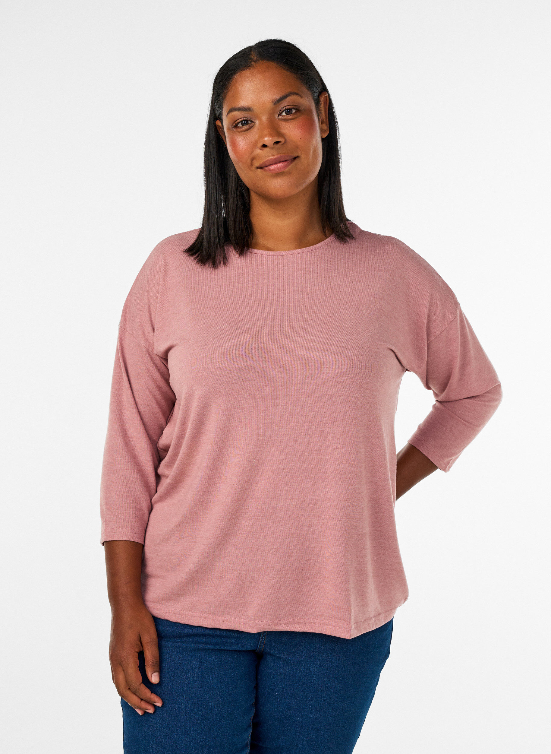 Blouse en jersey avec manches 3/4, Rose poudr&eacute;e, Model