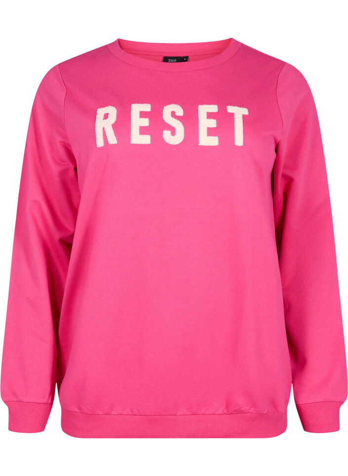 Sweatshirt met tekst, Fuchsia P. W. Reset, Packshot image number 0