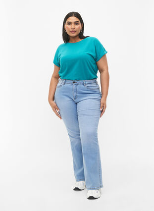 T-shirt à manches courtes en coton mélangé, Teal Blue, Model image number 2