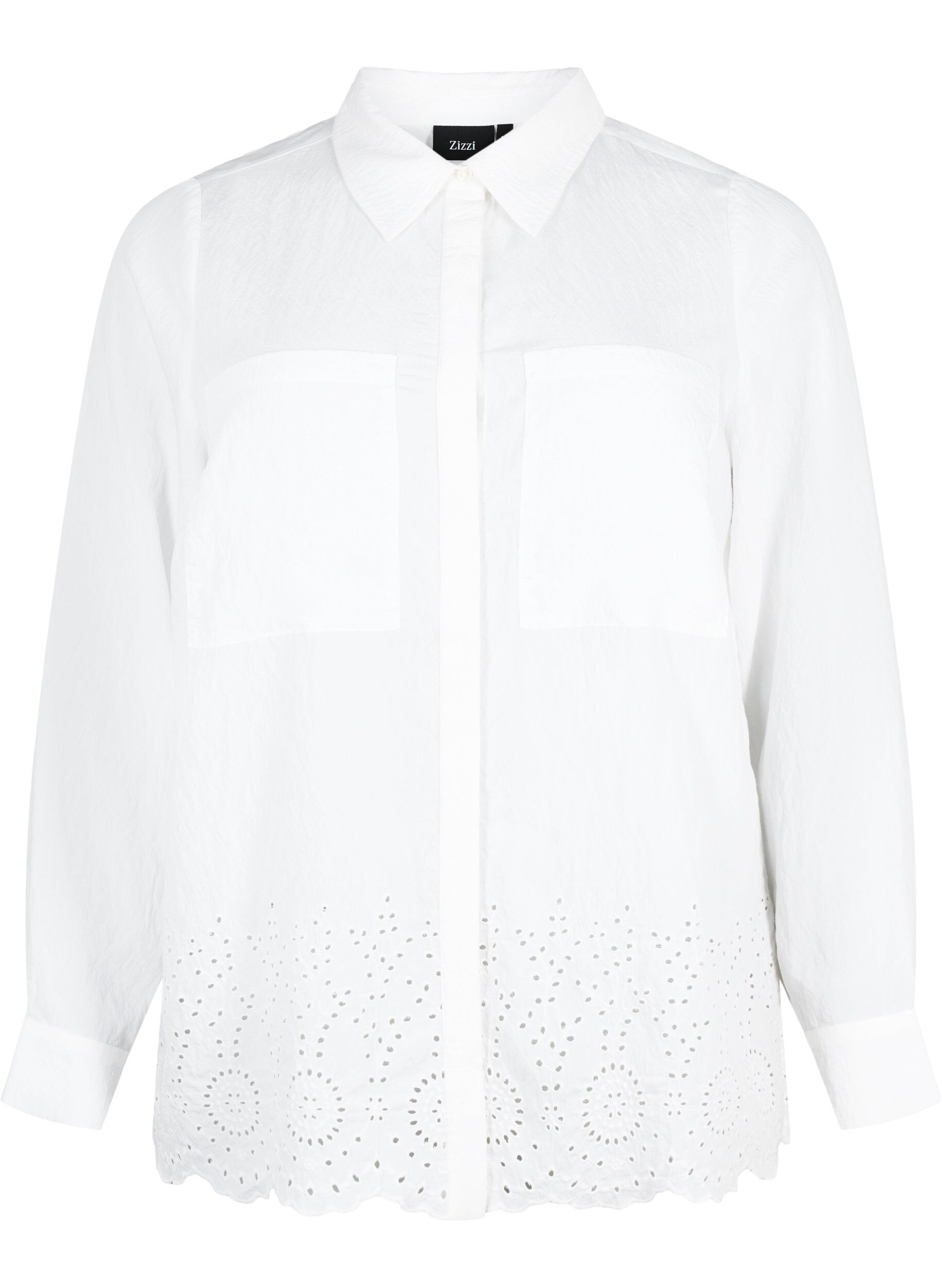 ZizziViscose overhemd met broderie anglaise, Bright White, Packshot image number 0