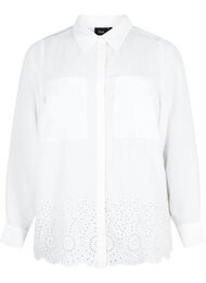 Viscose overhemd met broderie anglaise, Bright White, Packshot