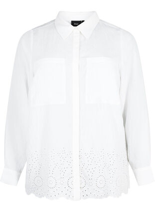 Viscose overhemd met broderie anglaise, Bright White, Packshot image number 0