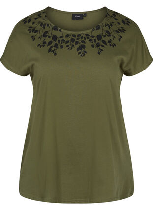 Katoenen t-shirt met print details, Ivy Green Mel Leaf, Packshot image number 0