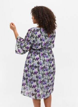 Robe plissée imprimée avec lien à nouer, Purple Flower Mix, Model image number 1