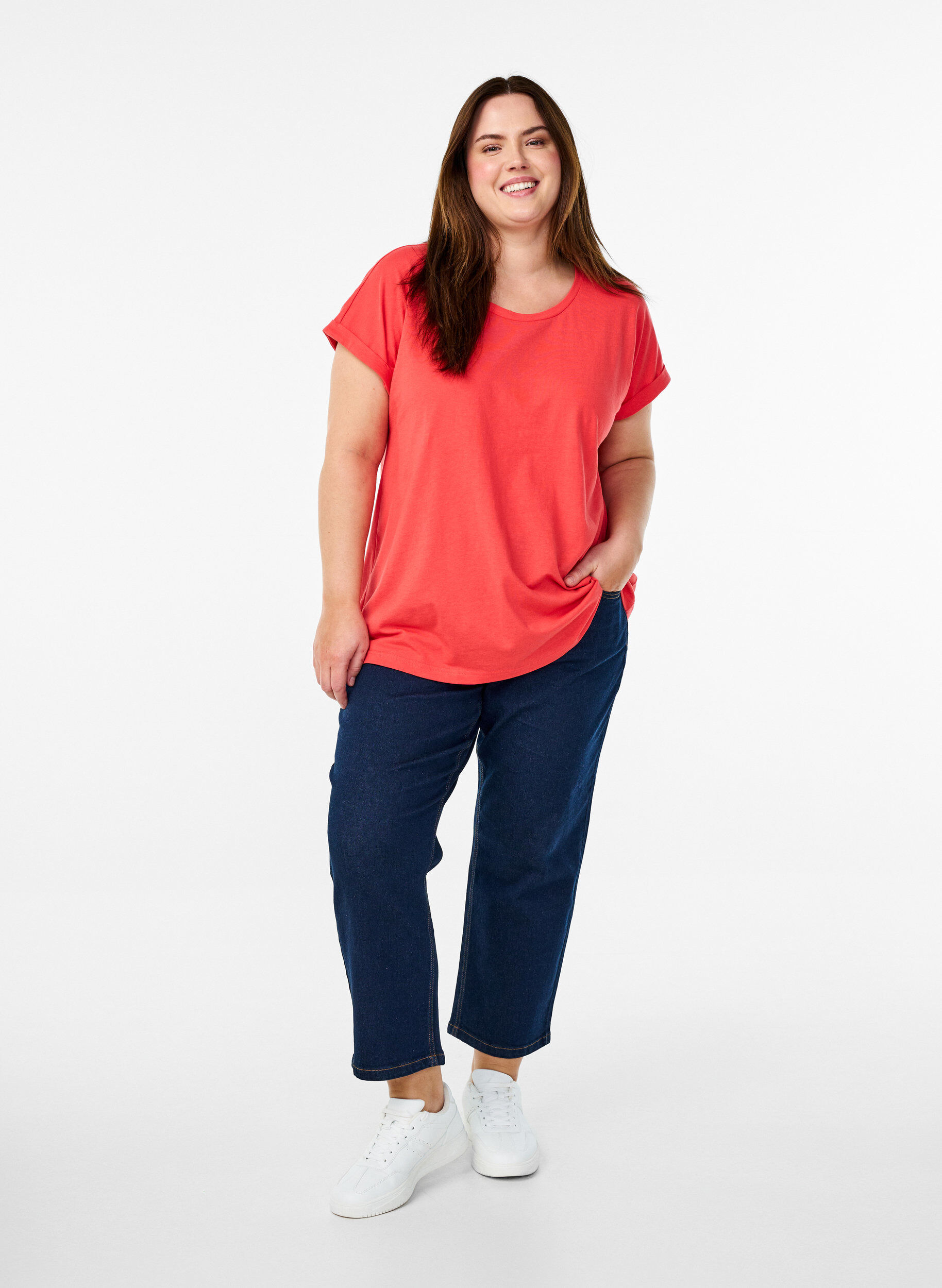 ZizziT-shirt met korte mouwen van katoenmix, Rood, Model image number 1
