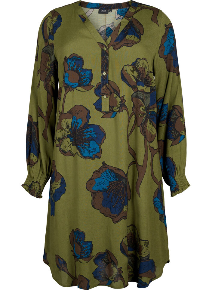 Robe imprim&eacute;e en viscose, Vert, Packshot image number 0