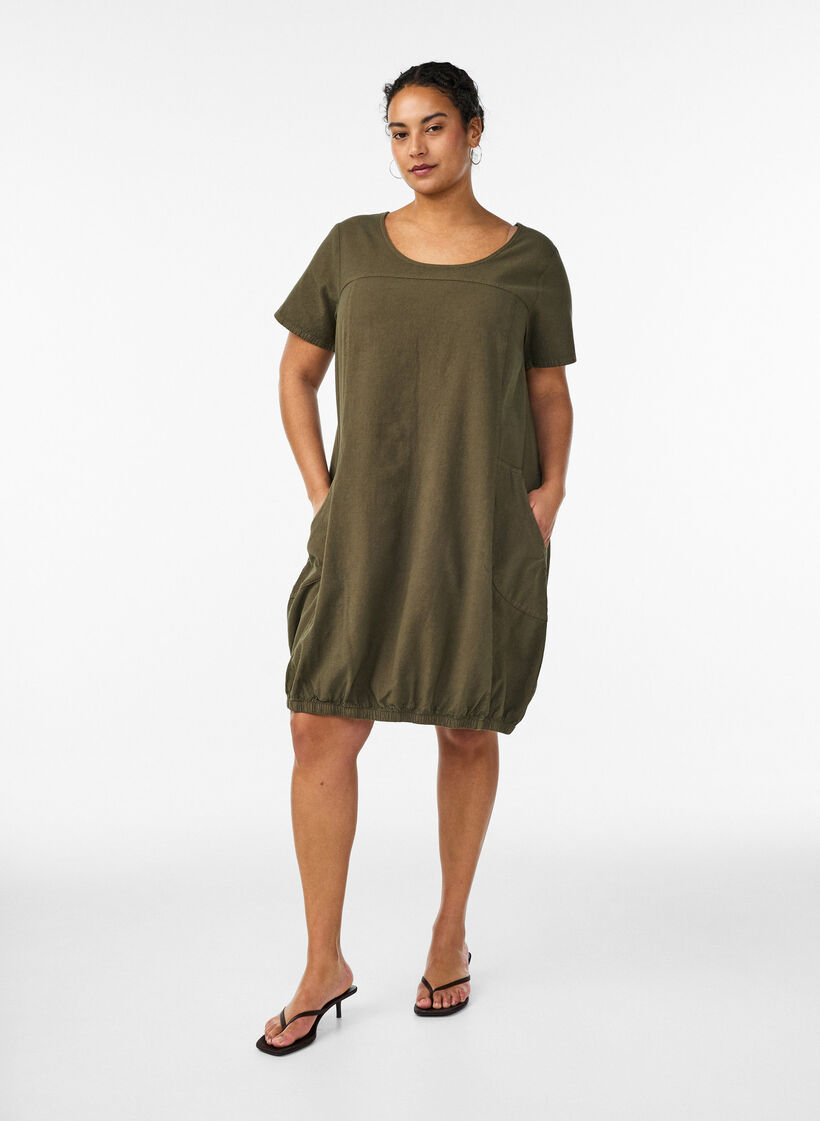Katoenen jurk met korte mouwen, Groen, Model image number 1