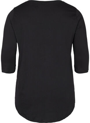 T-shirt en coton à manches 3/4, Black LOUNGE, Packshot image number 1