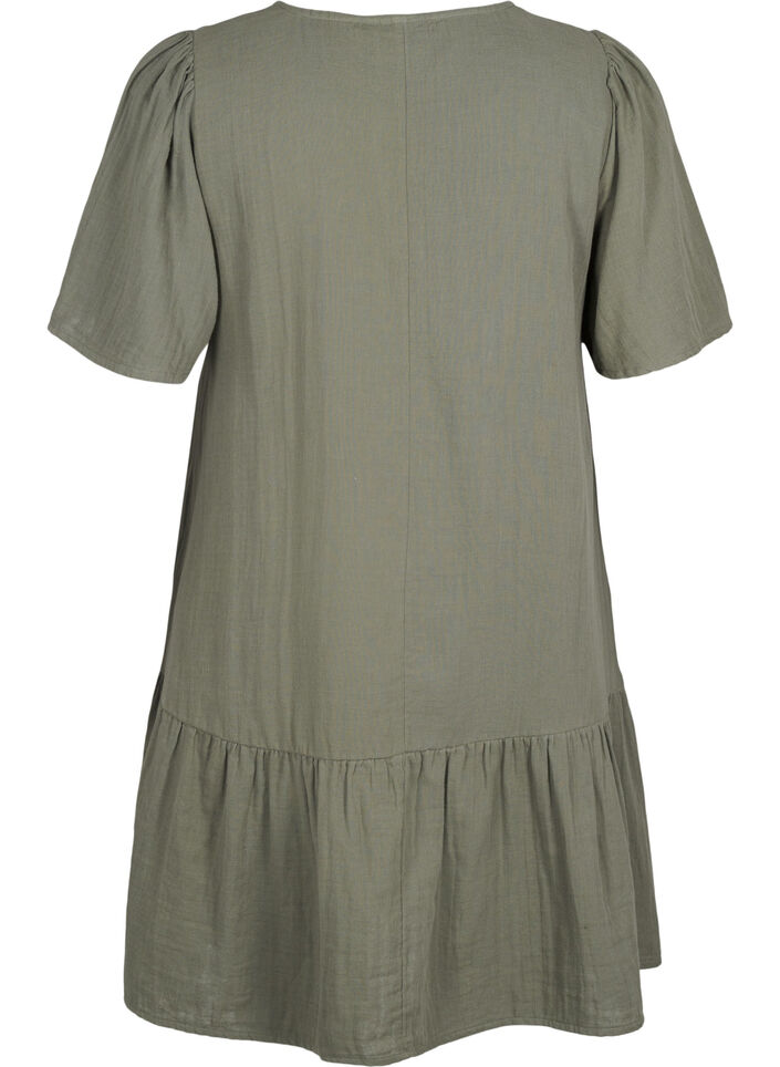 Robe &agrave; manches courtes en coton &agrave; une coupe &eacute;vas&eacute;e., Vert, Packshot image number 1