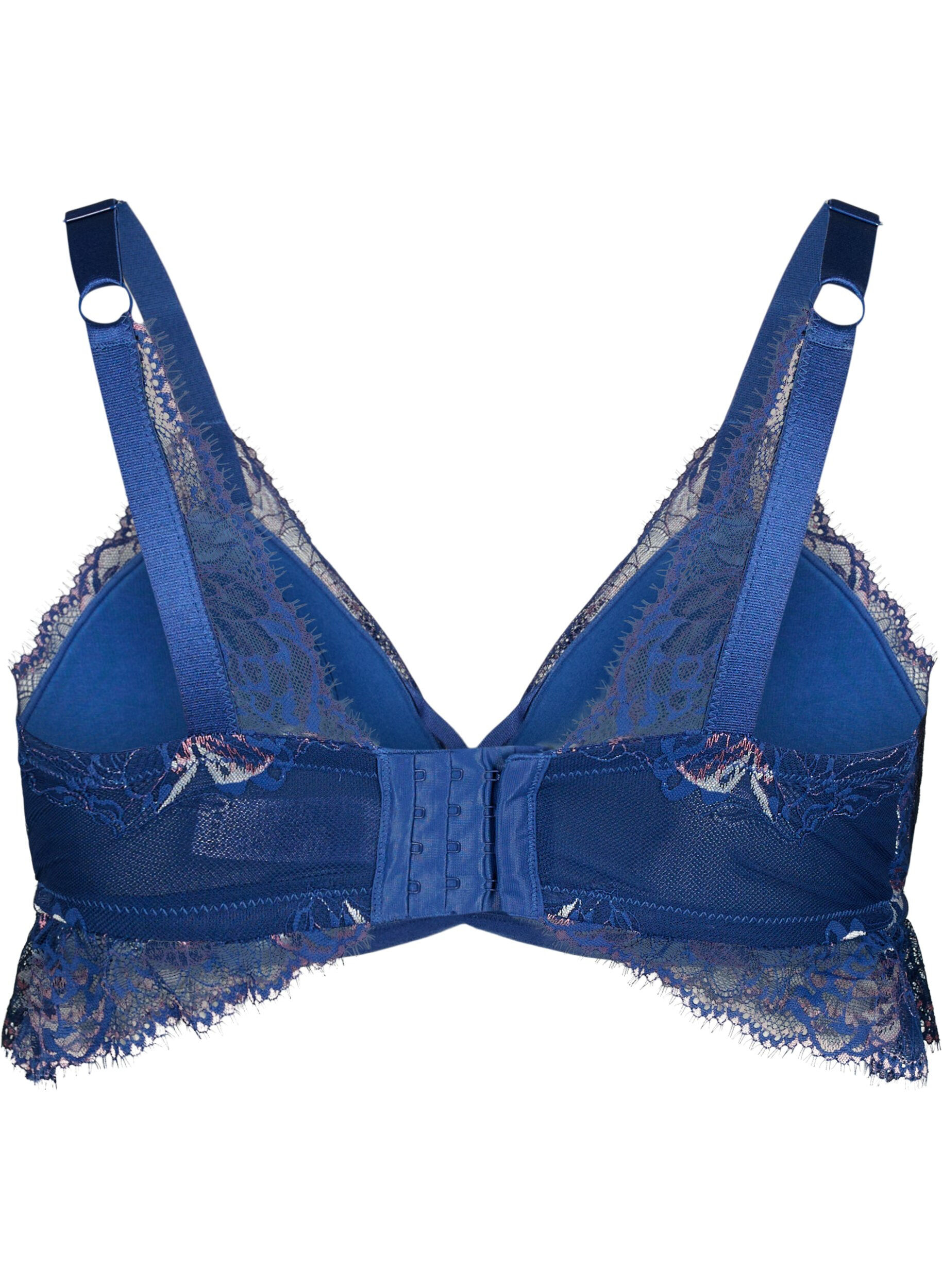 Zizzi Soutien-gorge en dentelle avec d&eacute;tail de cordon et rembourrage, Bleu, Packshot image number 1