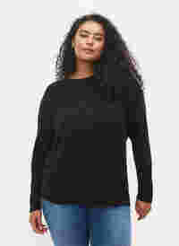 Gebreide blouse met structuur en ronde hals, Black, Model
