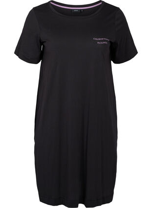 T-shirt long en coton avec détails imprimés, Black, Packshot image number 0