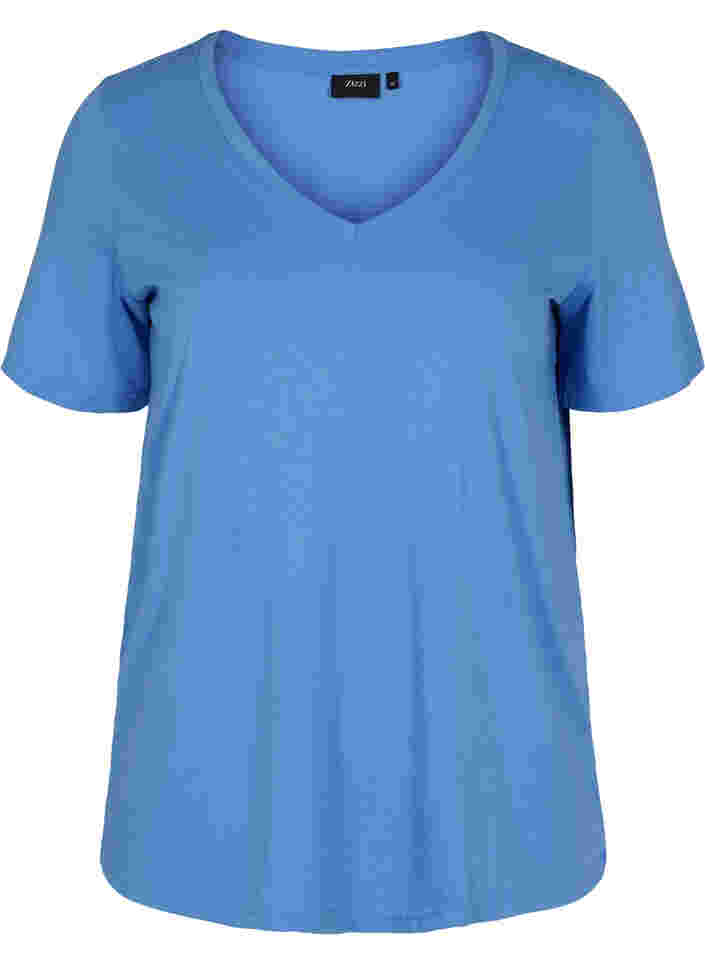 T-shirt in biologisch katoen met v-hals, Ultramarine, Packshot image number 0