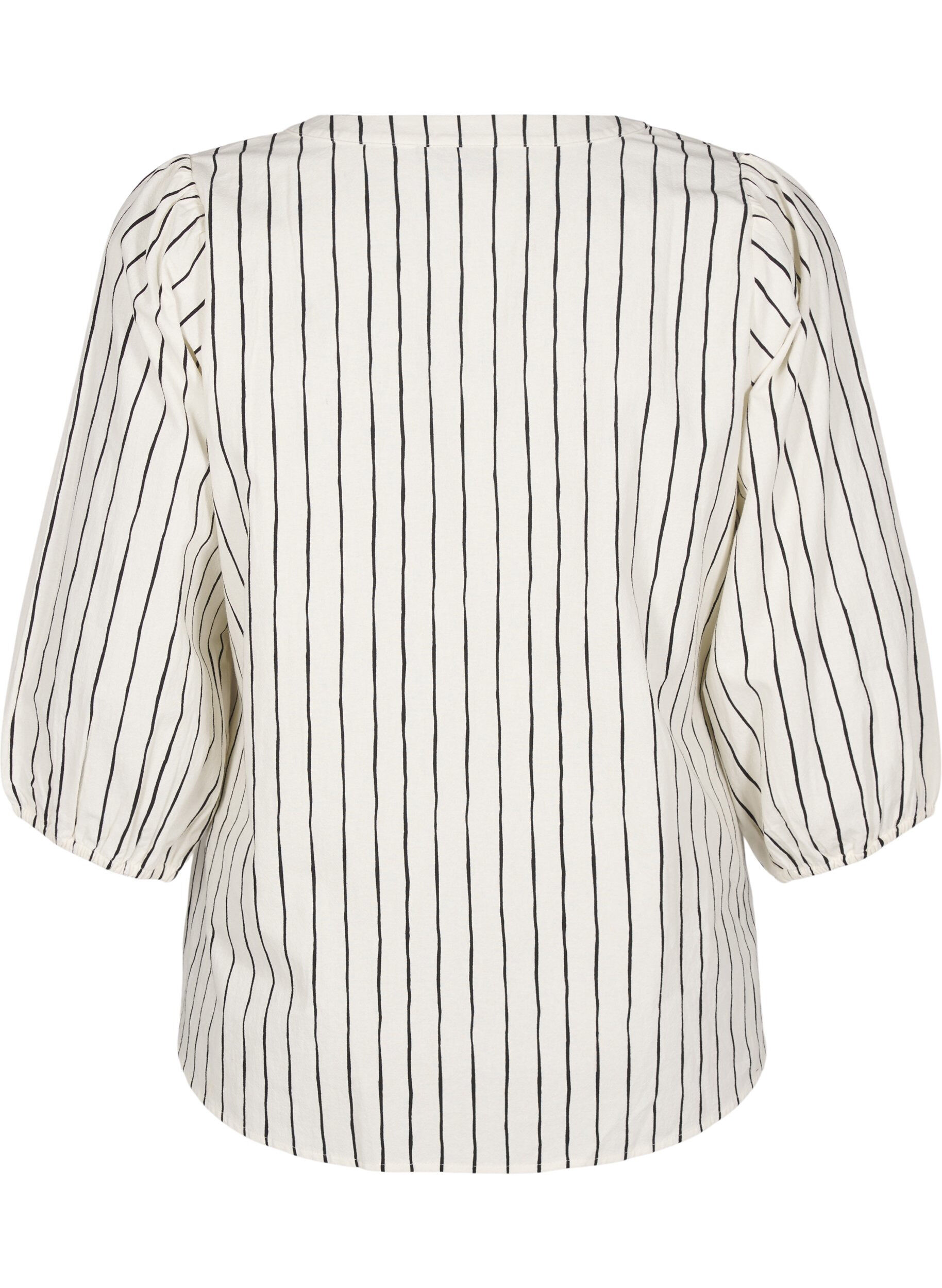 ZizziKatoenen blouse met 3/4 mouwen en strepen, Eggnog Black Stripe, Packshot image number 1