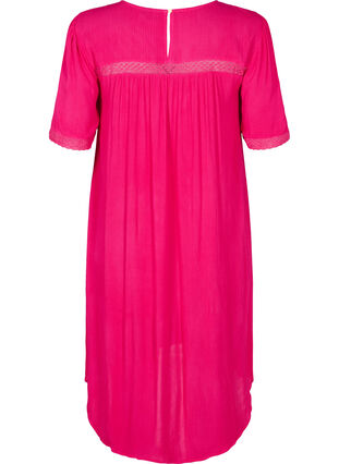 Viscose jurk met kanten randje, Bright Rose, Packshot image number 1