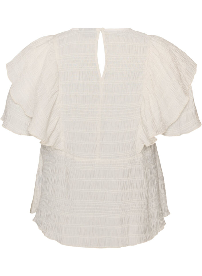Blouse met smockstructuur en ruchesmouwen, Vanille, Packshot image number 1