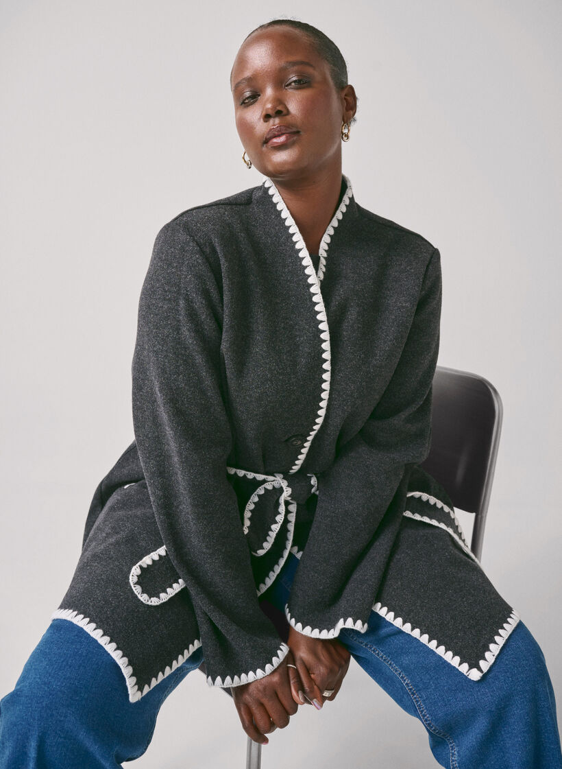 Manteau à bords contrastés, Dark Grey Melange, Image image number 0