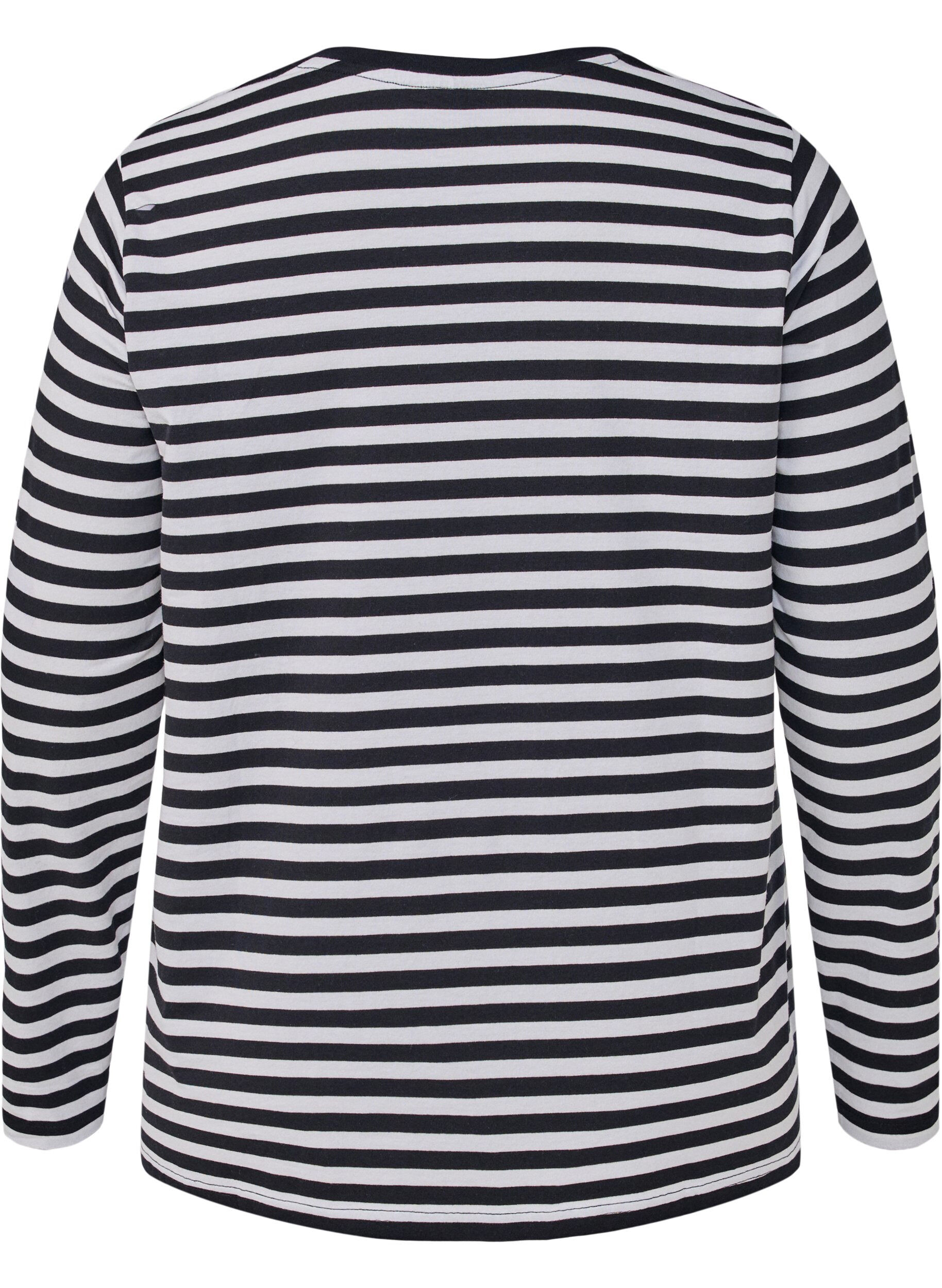 ZizziGestreepte blouse met motief, White w.Black Stripe, Packshot image number 1