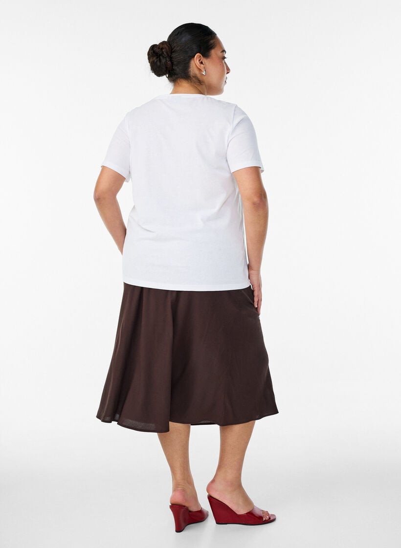 Viscose rok met een elastische taille, Bruin, Model image number 1