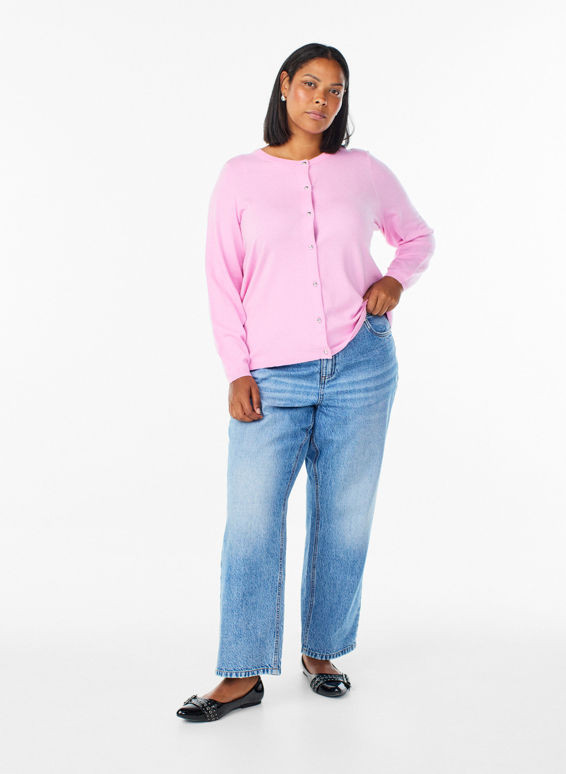 ZizziCardigan met ronde knopen, Roze, Model image number 1