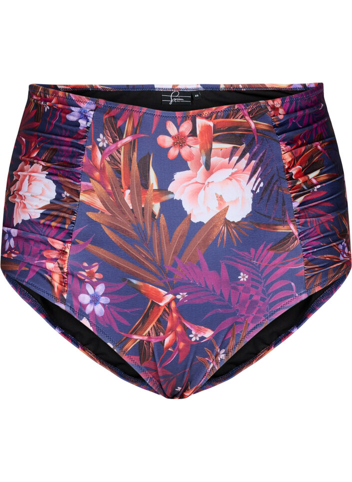 Bas de bikini à fleurs avec taille haute, Violet, Packshot image number 0