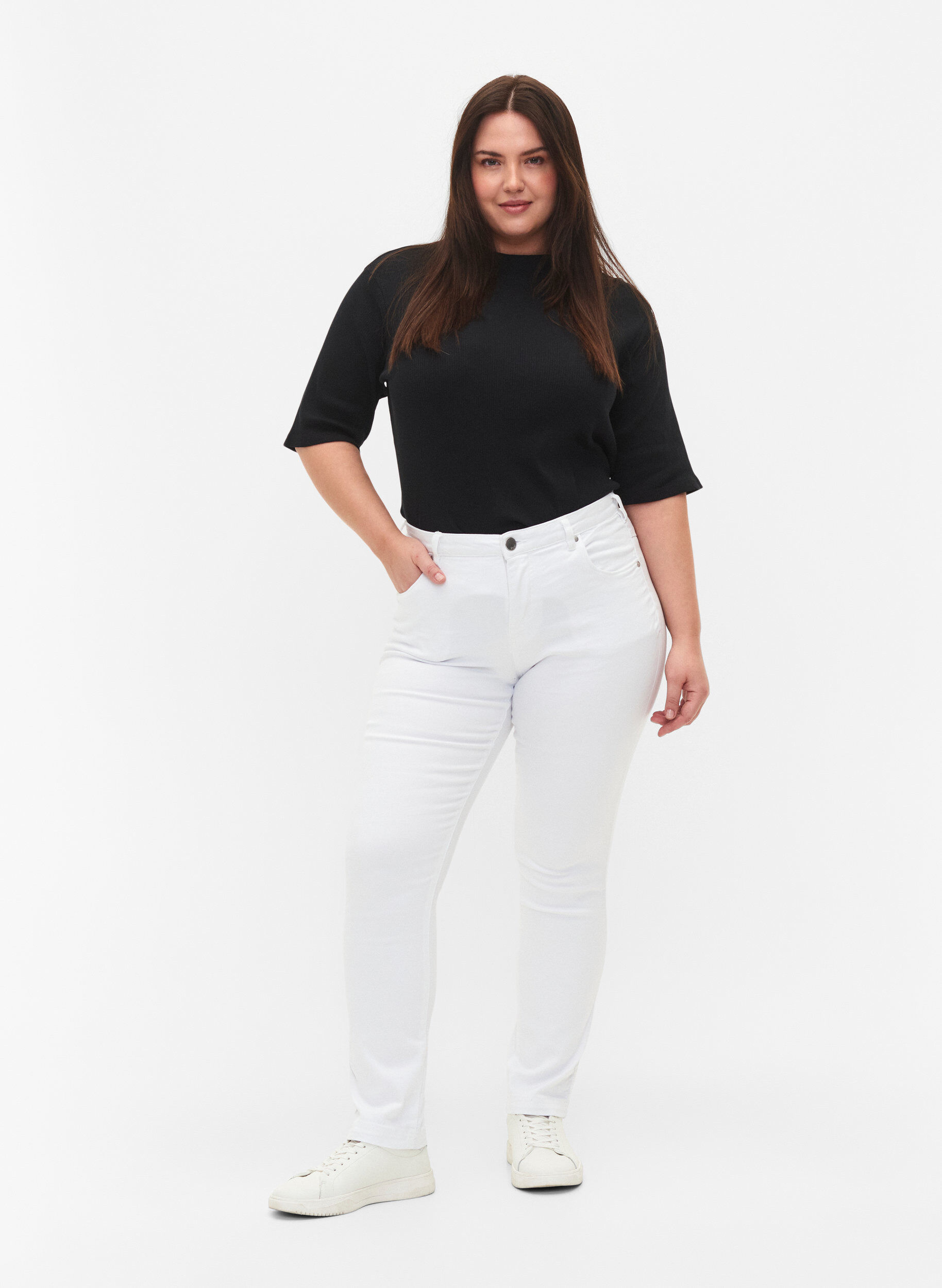 ZizziJeans Emily Slim fit &agrave; taille r&eacute;guli&egrave;re, Blanc, Model image number 0