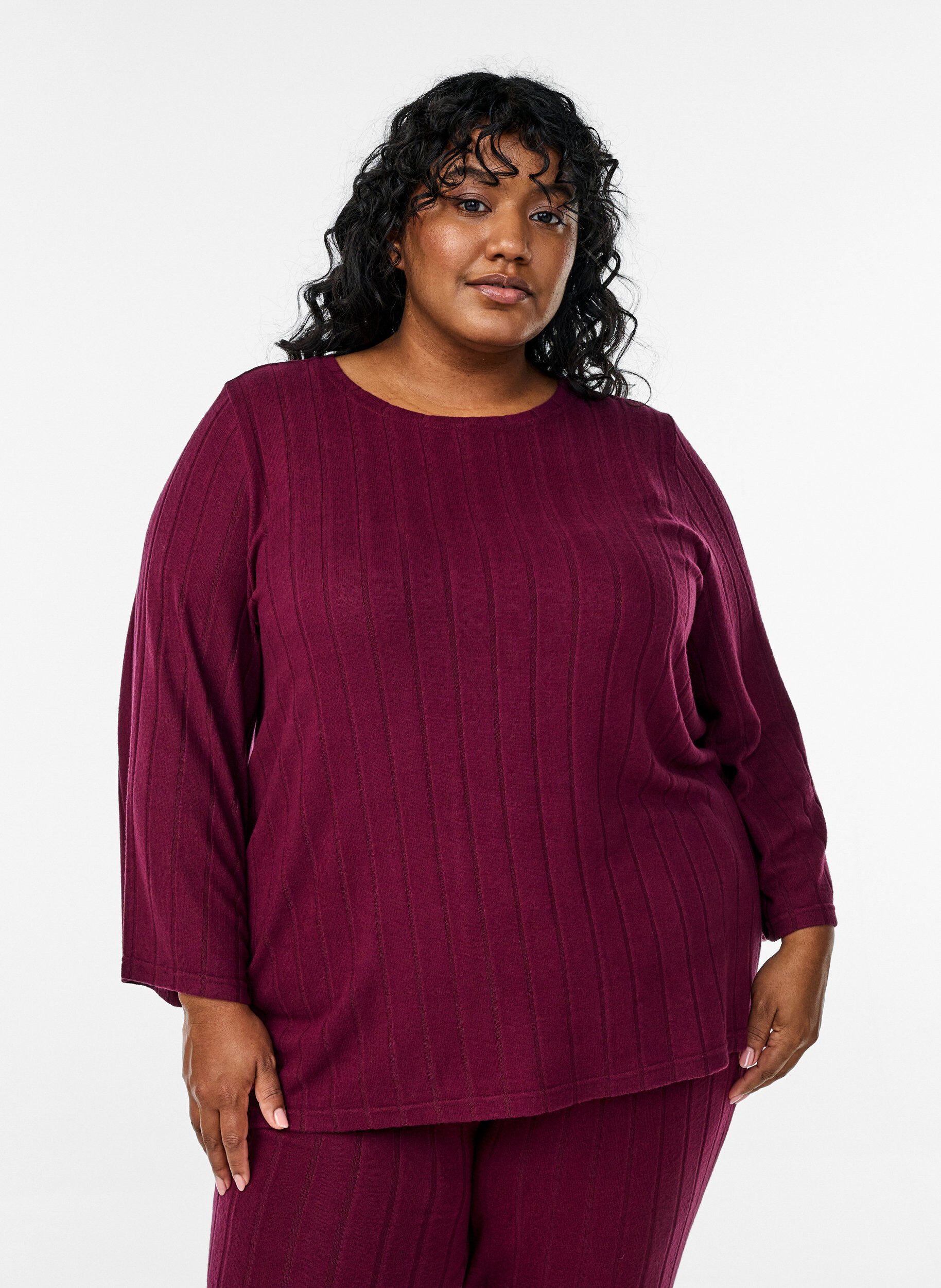 Losse blouse met 3/4 mouwen, Donker Bordeaux, Model