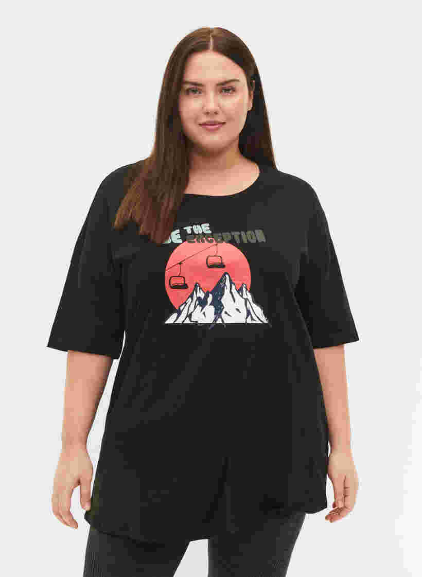 Katoenen t-shirt met opdruk, Black/Dubarry, Model image number 0