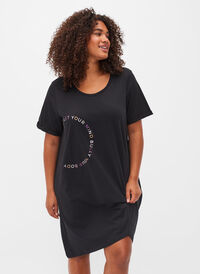 Chemise de nuit en coton à manches courtes avec imprimé, Black W. Don't, Model