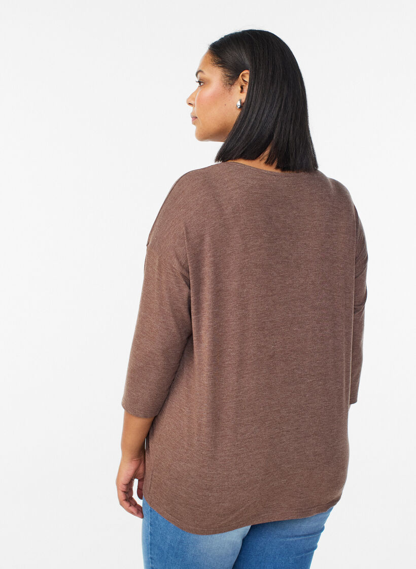 Blouse en jersey avec manches 3/4, Marron, Model image number 2