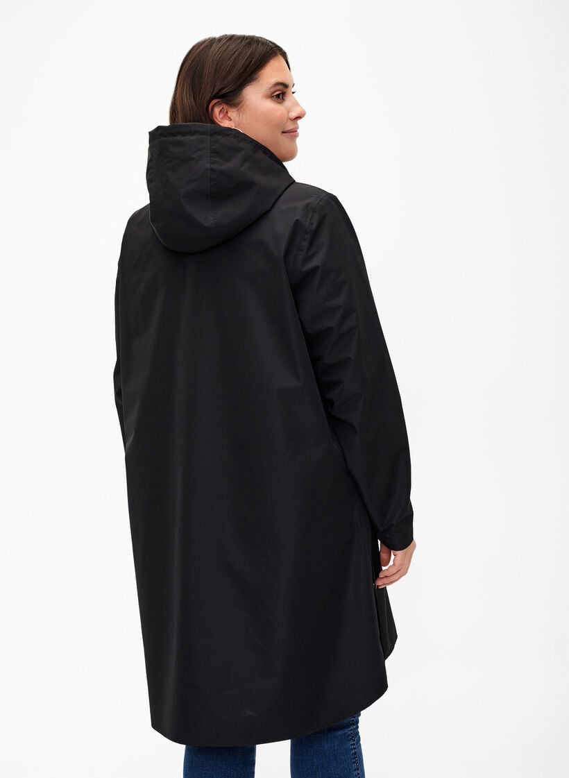 Regenjas met zakken en capuchon, Zwart, Model image number 2