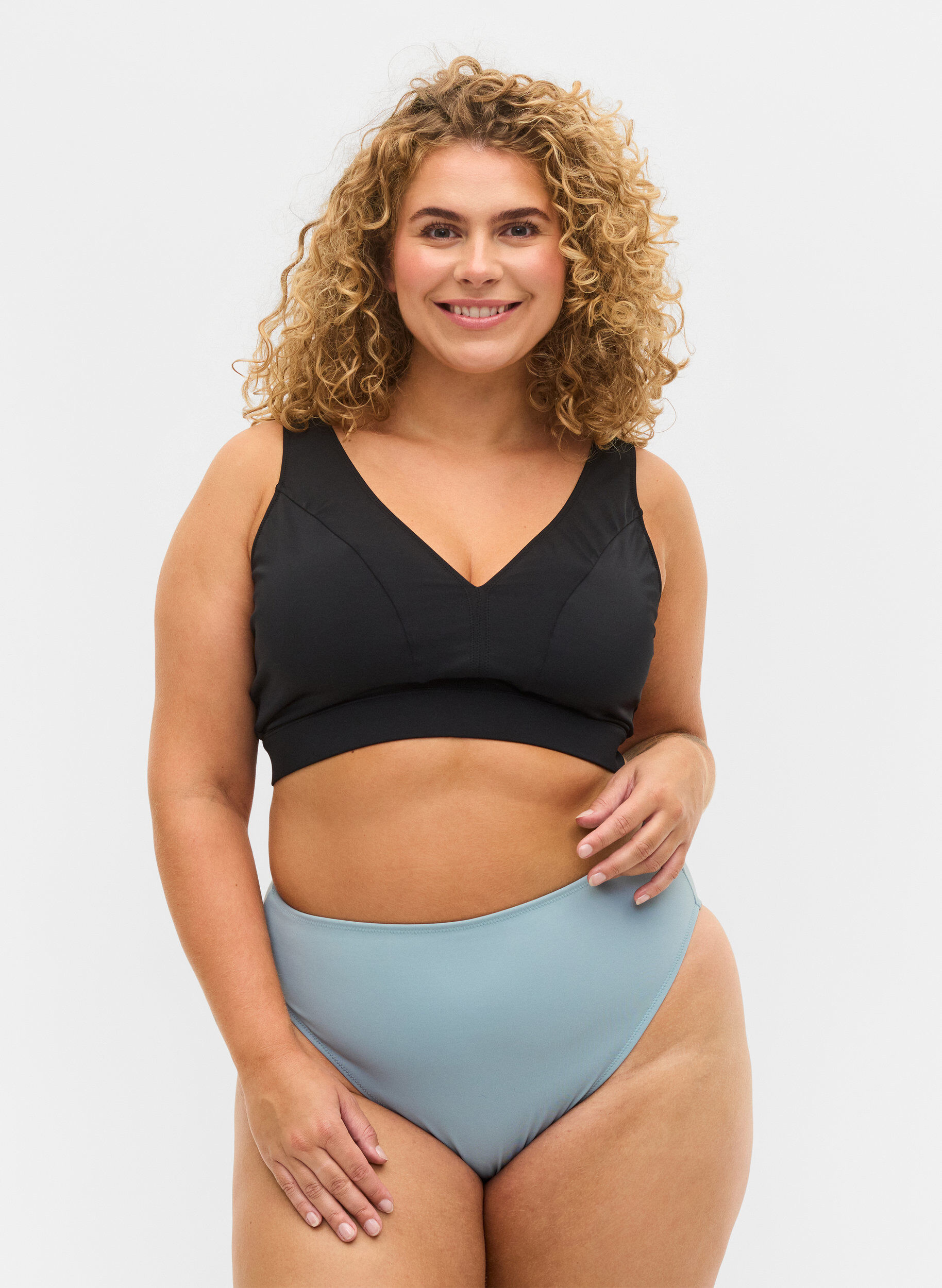 Zizzi Culotte de bikini ta&iuml; taille haute, Bleu, Model image number 0