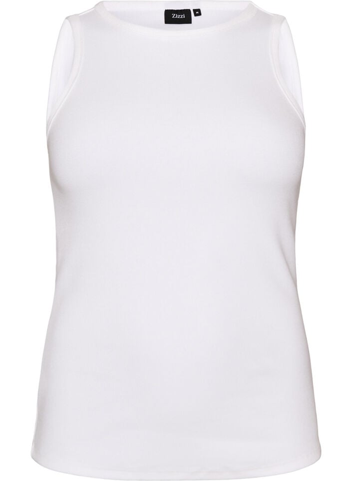 Katoenen ribtop met hoge hals, Wit, Packshot image number 0