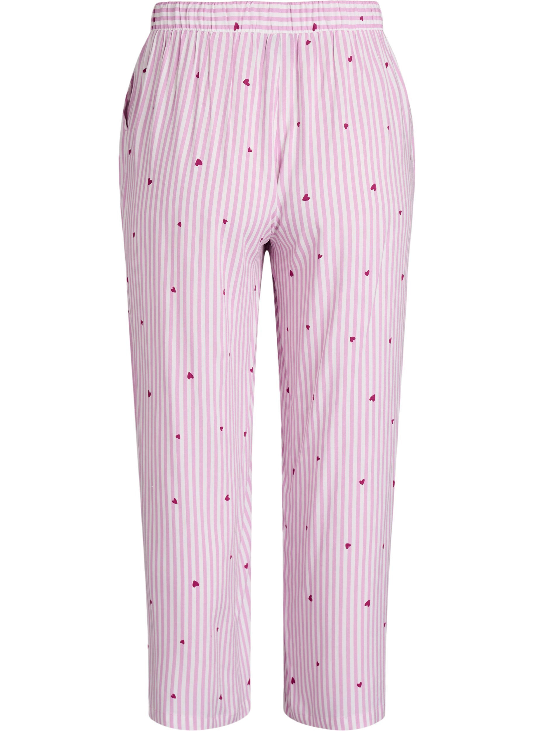 ZizziPantalon de nuit ample &agrave; rayures et c&oelig;urs, Rose, Packshot image number 1
