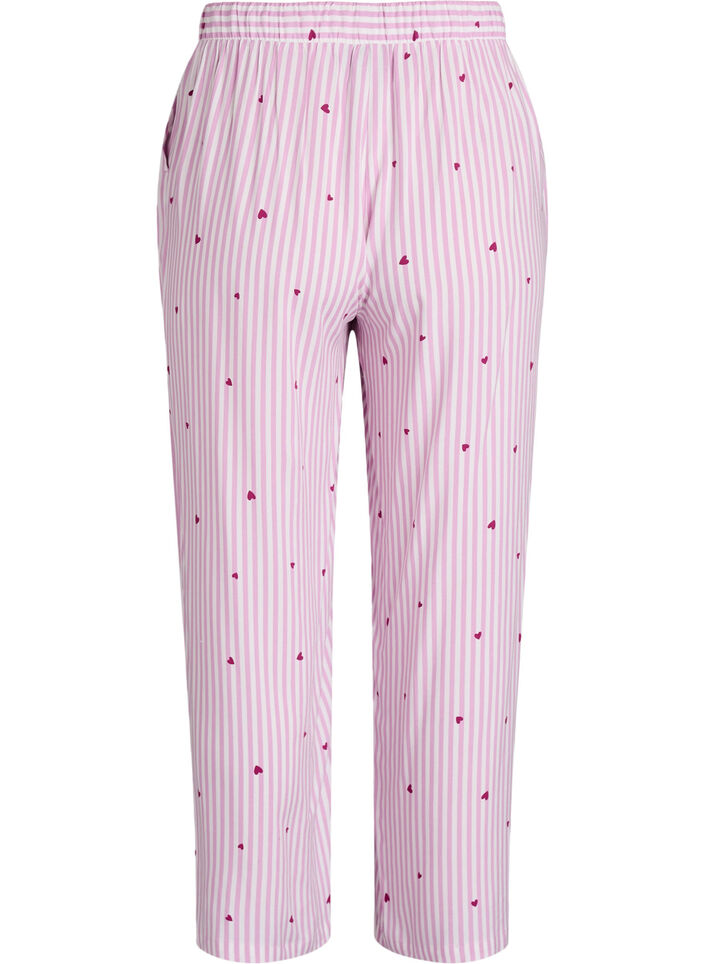 Pantalon de nuit ample &agrave; rayures et c&oelig;urs, Rose, Packshot image number 1