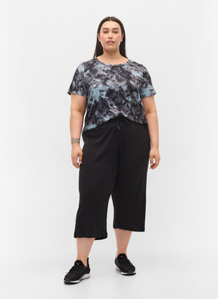 Pantalon-culotte ample en qualité côtelée, Black, Model image number 0