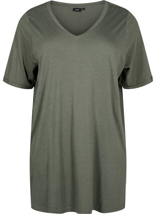 Effen kleur oversized v-hals t-shirt, Thyme, Packshot image number 0