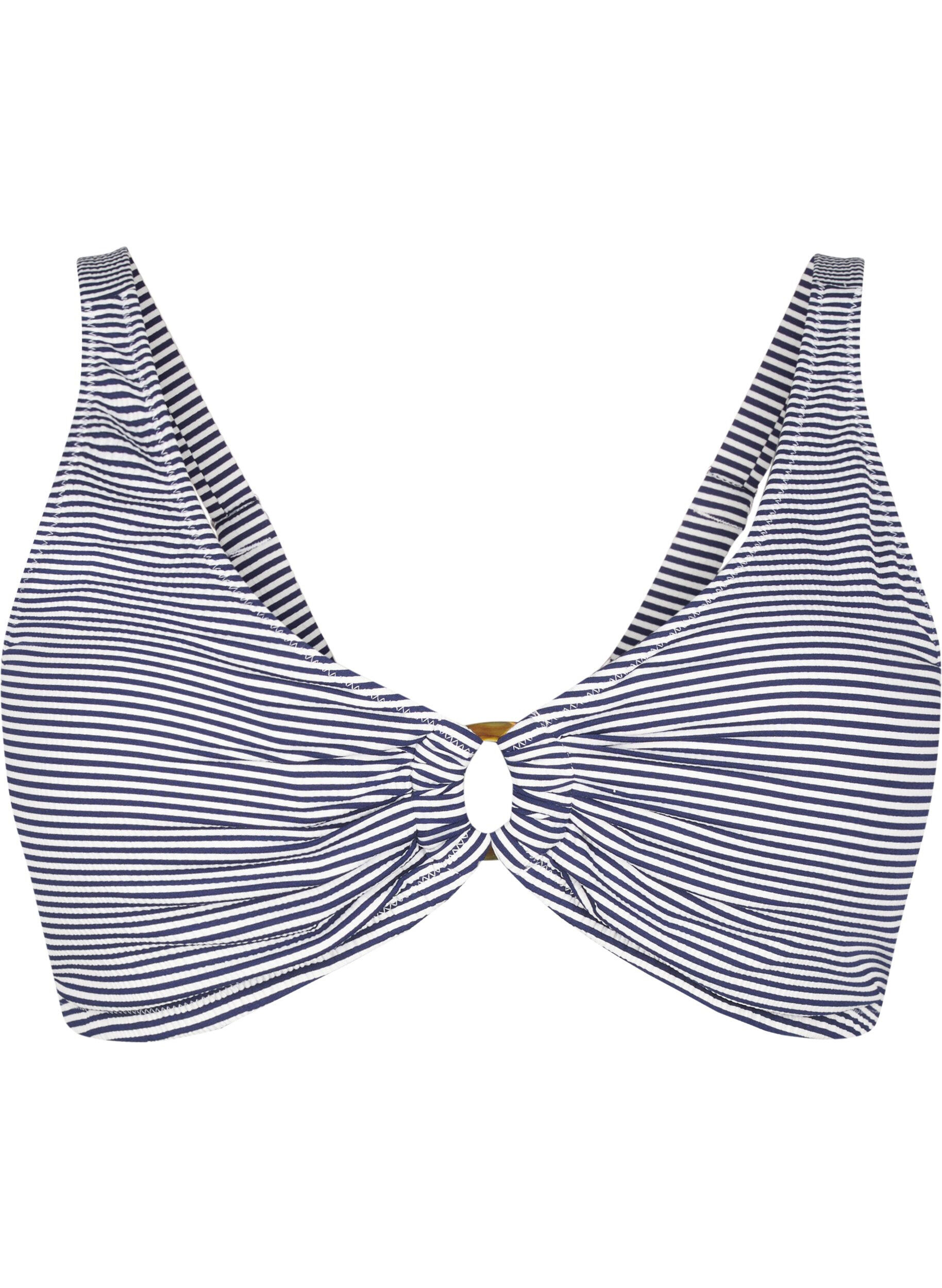 Bikini top met gestreepte textuur en ringdetail