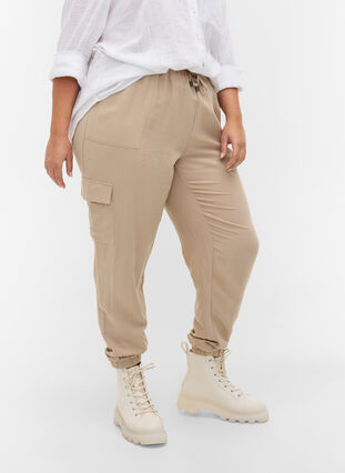 Pantalon ample en viscose avec de grandes poches, Oxford Tan, Model image number 2