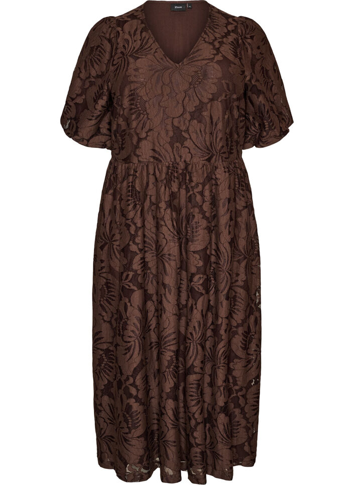 Robe midi en jacquard floral, Marron, Packshot image number 0