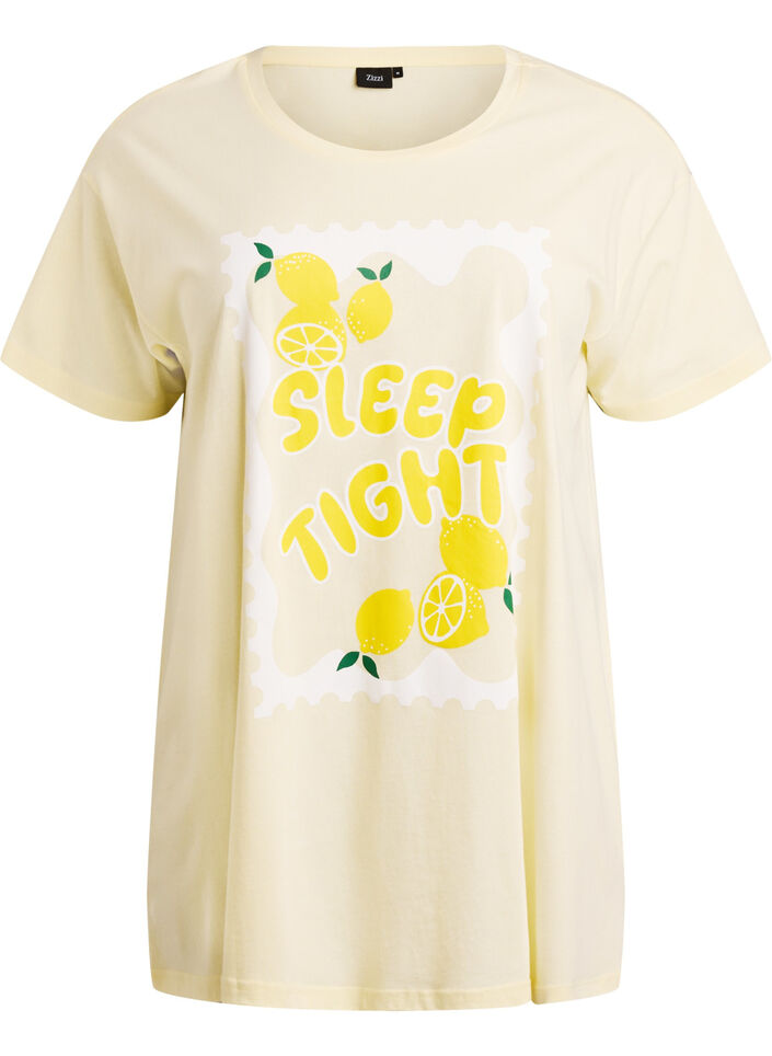 T-shirt de nuit long en coton bio avec imprim&eacute;, Jaune clair, Packshot image number 0