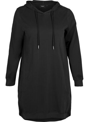 Robe pull en coton à capuche, Black Solid, Packshot image number 0