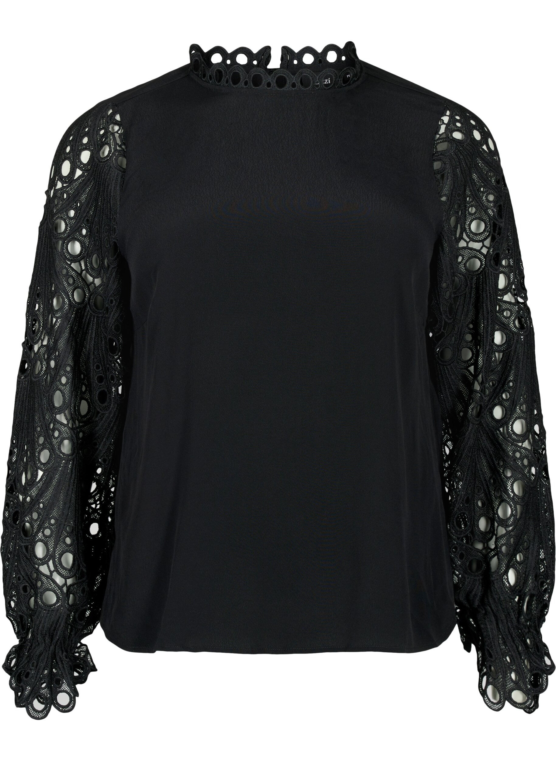 ZizziViscose blouse met crochet mouwen, Black, Packshot image number 0