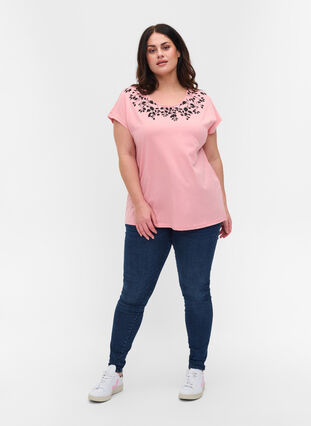 T-shirt en coton avec détails imprimés, Blush mel Leaf, Model image number 2