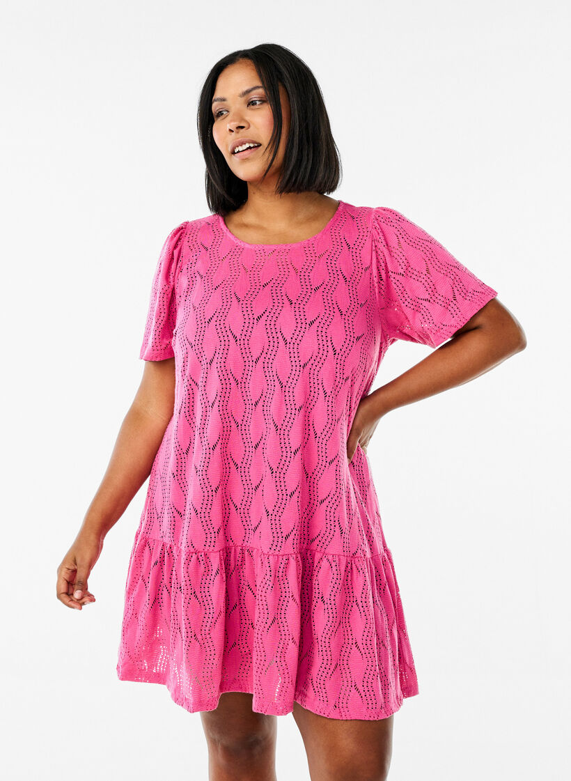 FLASH - Korte jersey jurk met oogjespatroon, Ibis Rose, Model image number 0