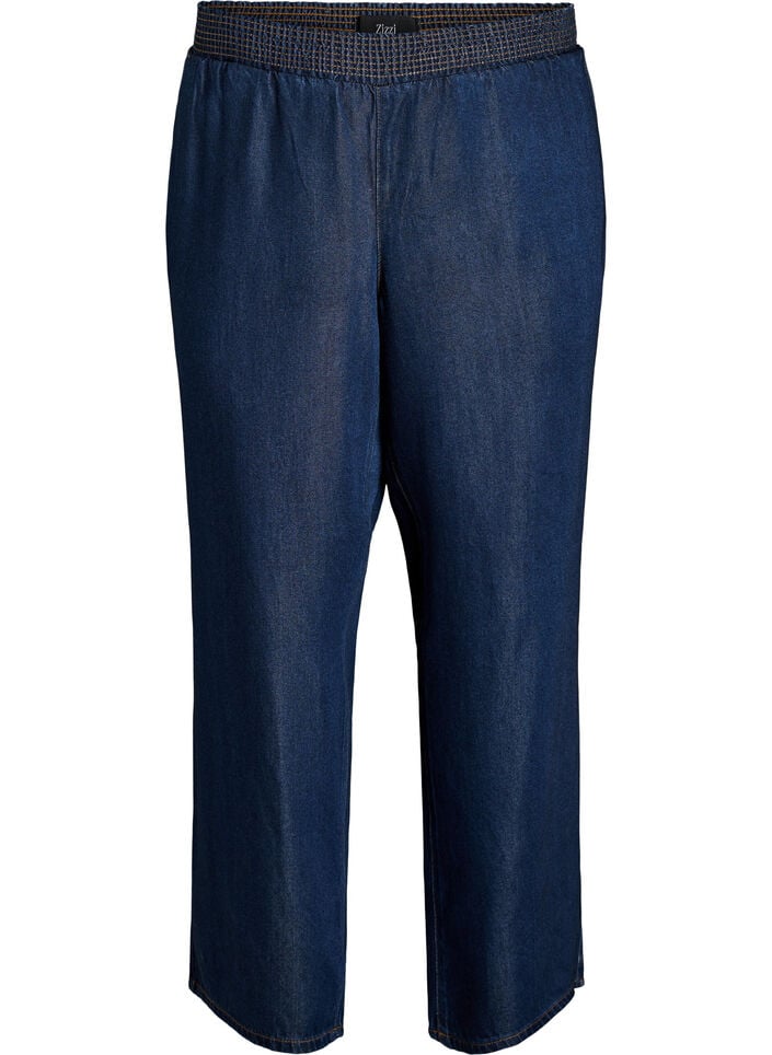 Pantalon large en lyocell aspect denim, Bleu, Packshot