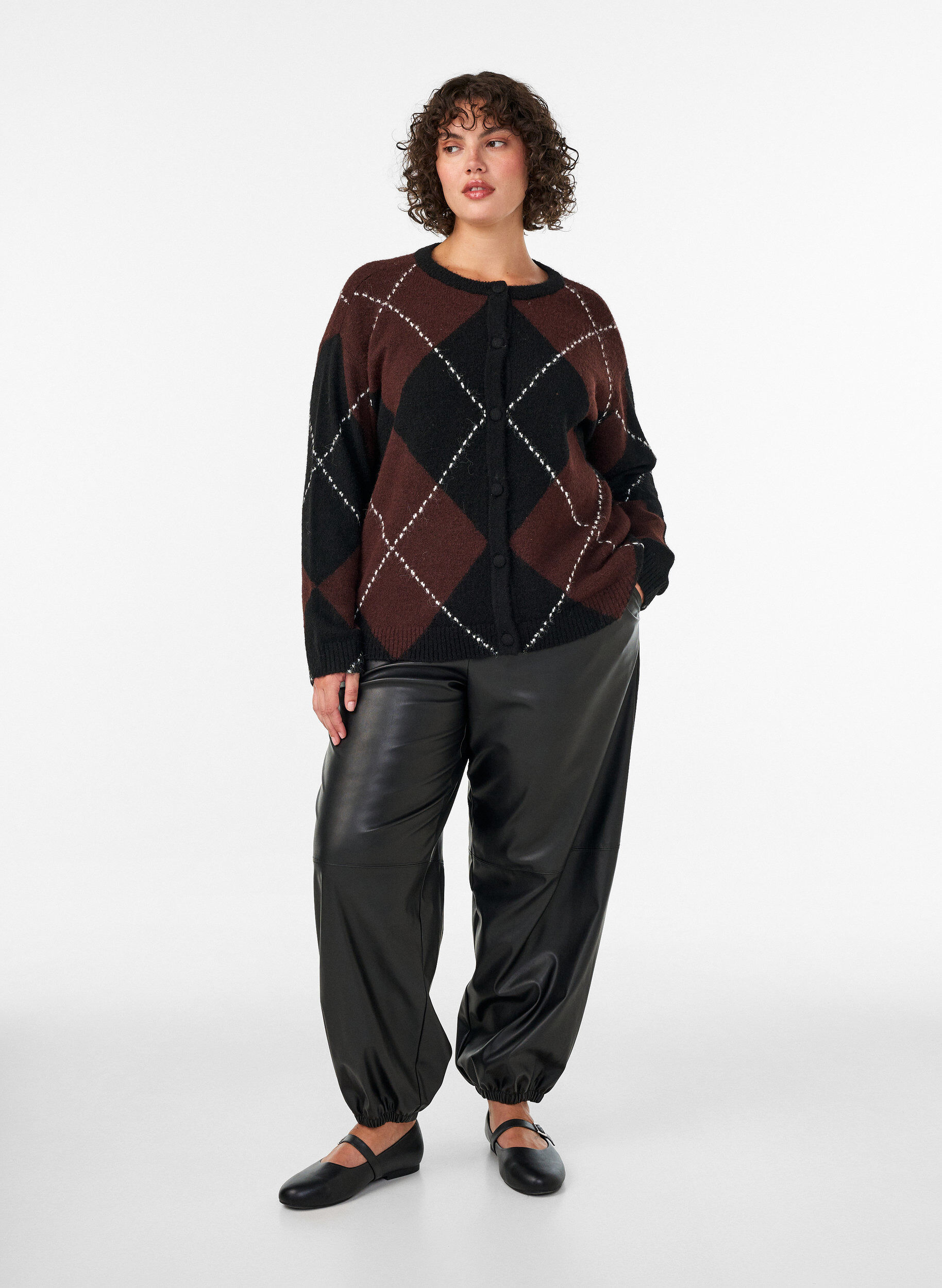 ZizziCardigan &agrave; motif argyle, Noir, Model image number 1