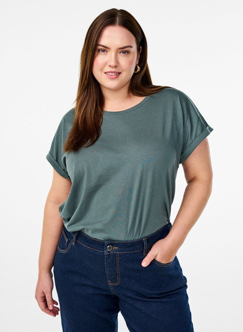 T-shirt &agrave; manches courtes en m&eacute;lange de coton, Vert, Model image number 0