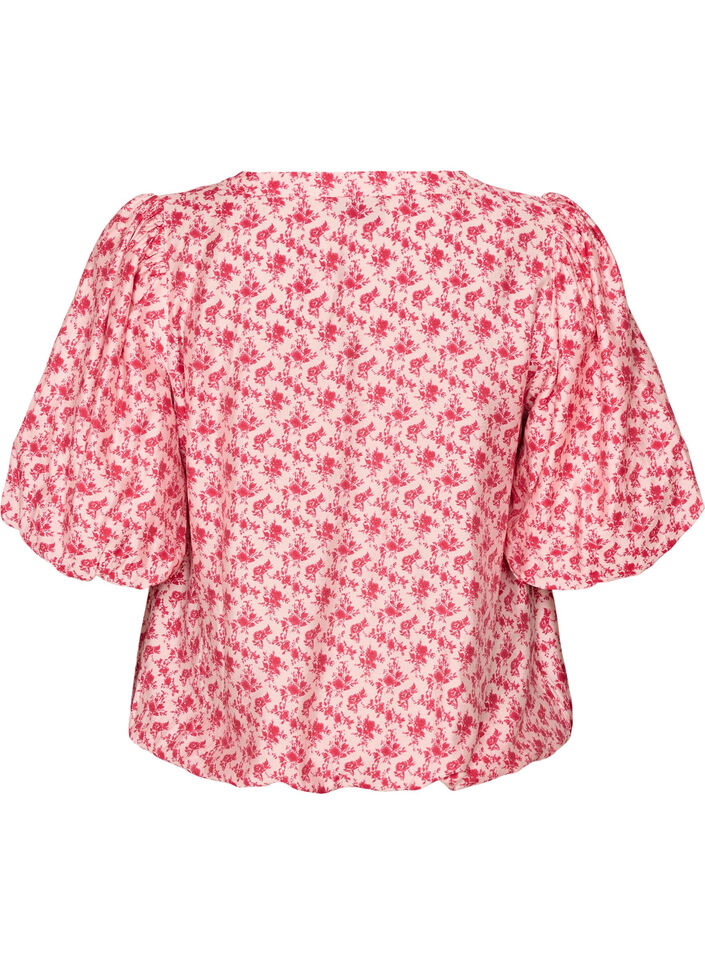 Blouse florale en viscose avec manches ballon, Rouge, Packshot image number 1