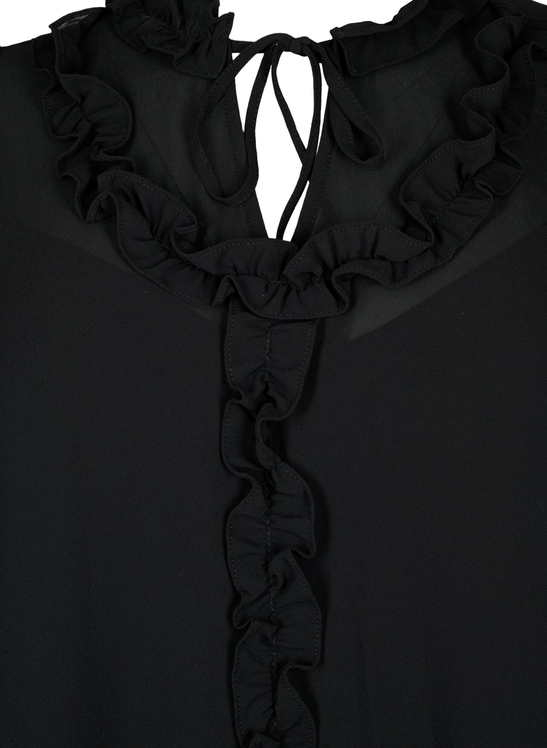 ZizziChiffon jurk met A-snit en ruches, Black, Packshot image number 2